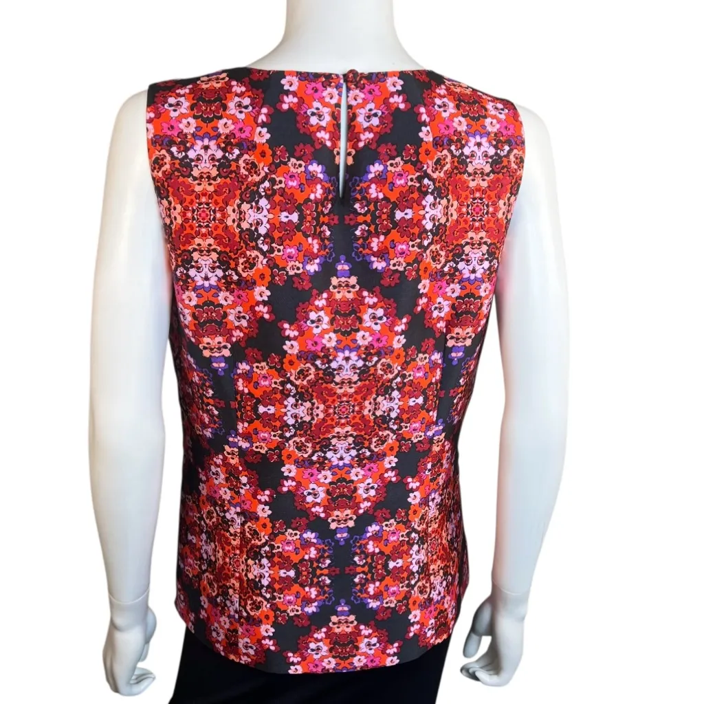 J. Crew Black Label Cherry Bouquet Floral Silk Blend Sheath Blouse Top - Image 4