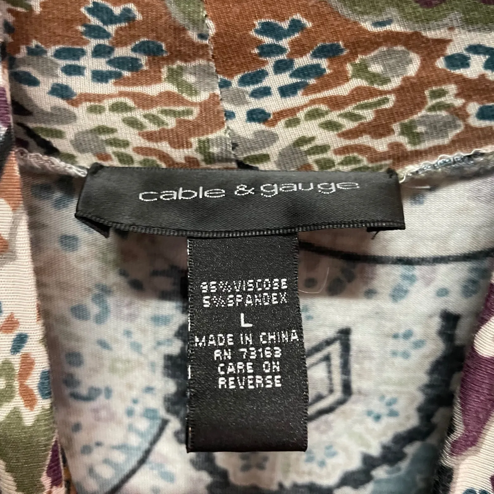 Cable & Gauge Paisley Print Long Sleeve Mock Neck Top Multicolor Women's L - Image 6