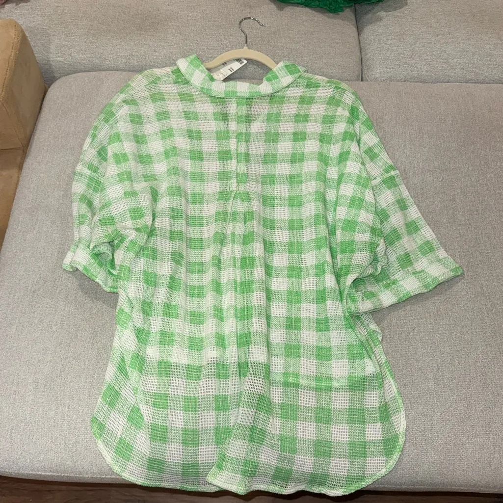 Urban Outfitters Green and White Checkered Top - Image 3