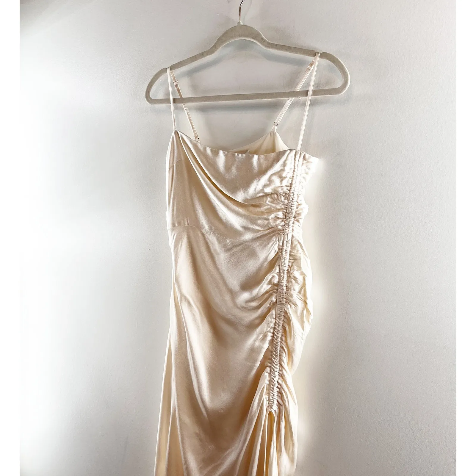 Shona Joy La Lune Ruched Side Slit Maxi Formal Slip l Dress Gown Cream 4 - Image 7