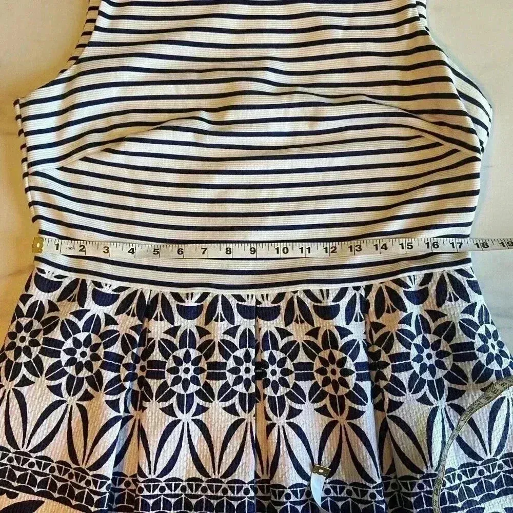 Just Taylor Size 14‎ Navy Blue/White Striped Floral Midi Sleeveless Dress Blue - Image 9