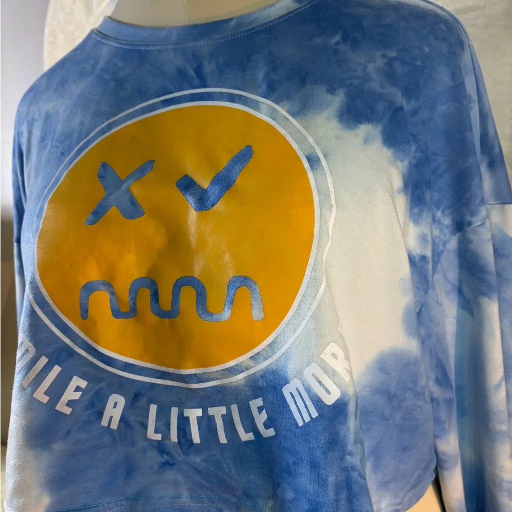 SHEIN Blue Tie-Dye Long Sleeve with Yellow Smile Graphic - Image 3