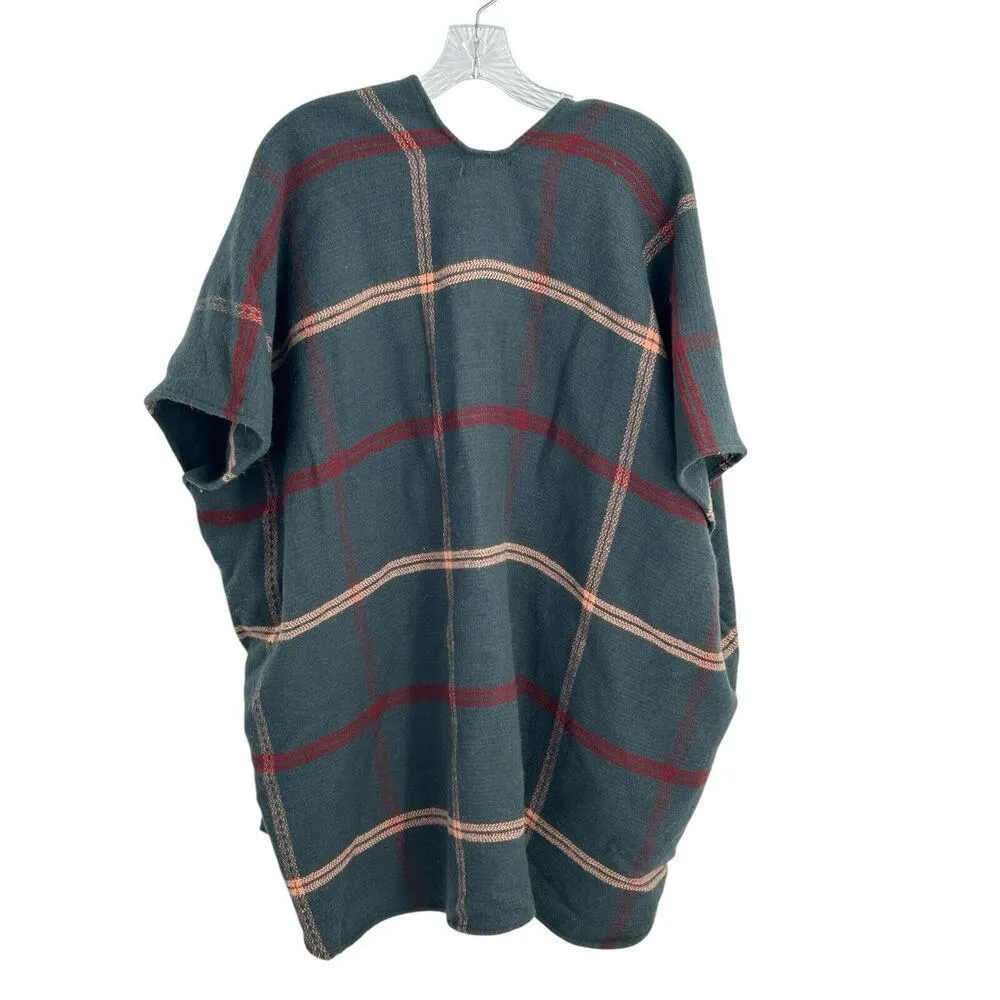 Ann Taylor LOFT Plaid Shawl Wrap Womens One Size P Open Sweater Green Plaid - Image 7