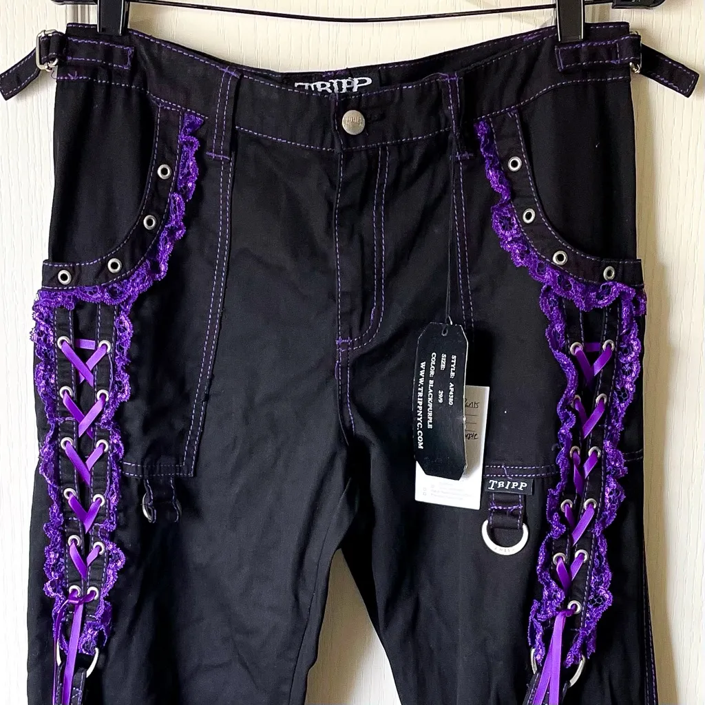 Tripp NYC Dark Street Lolita Gothic Lace Corset Pants Black Purple 29 NWT - Image 7