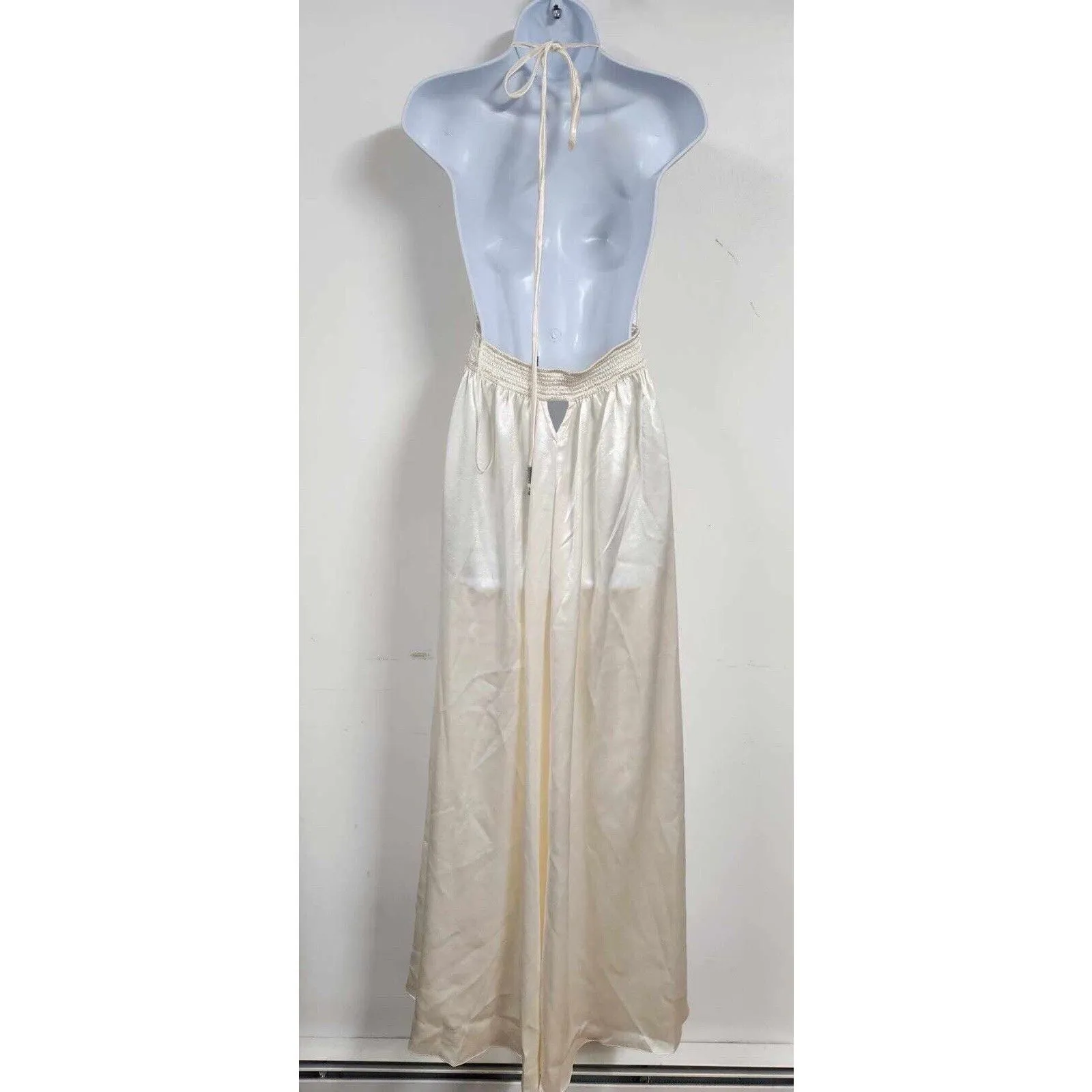 Free People Look Into The Sun Satin Cutouts Halter Gown Maxi Dress XS - Image 6
