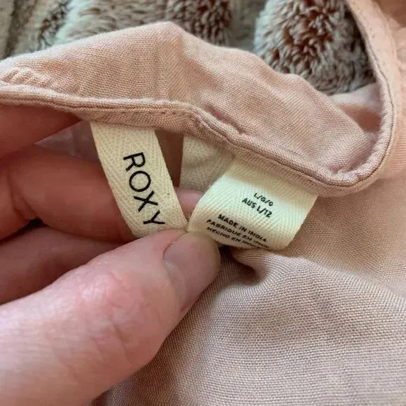 Roxy Dress womens Large Pink Plunge V-Neck Beach Cover Up‎ Mini Flutter Summer - Image 3