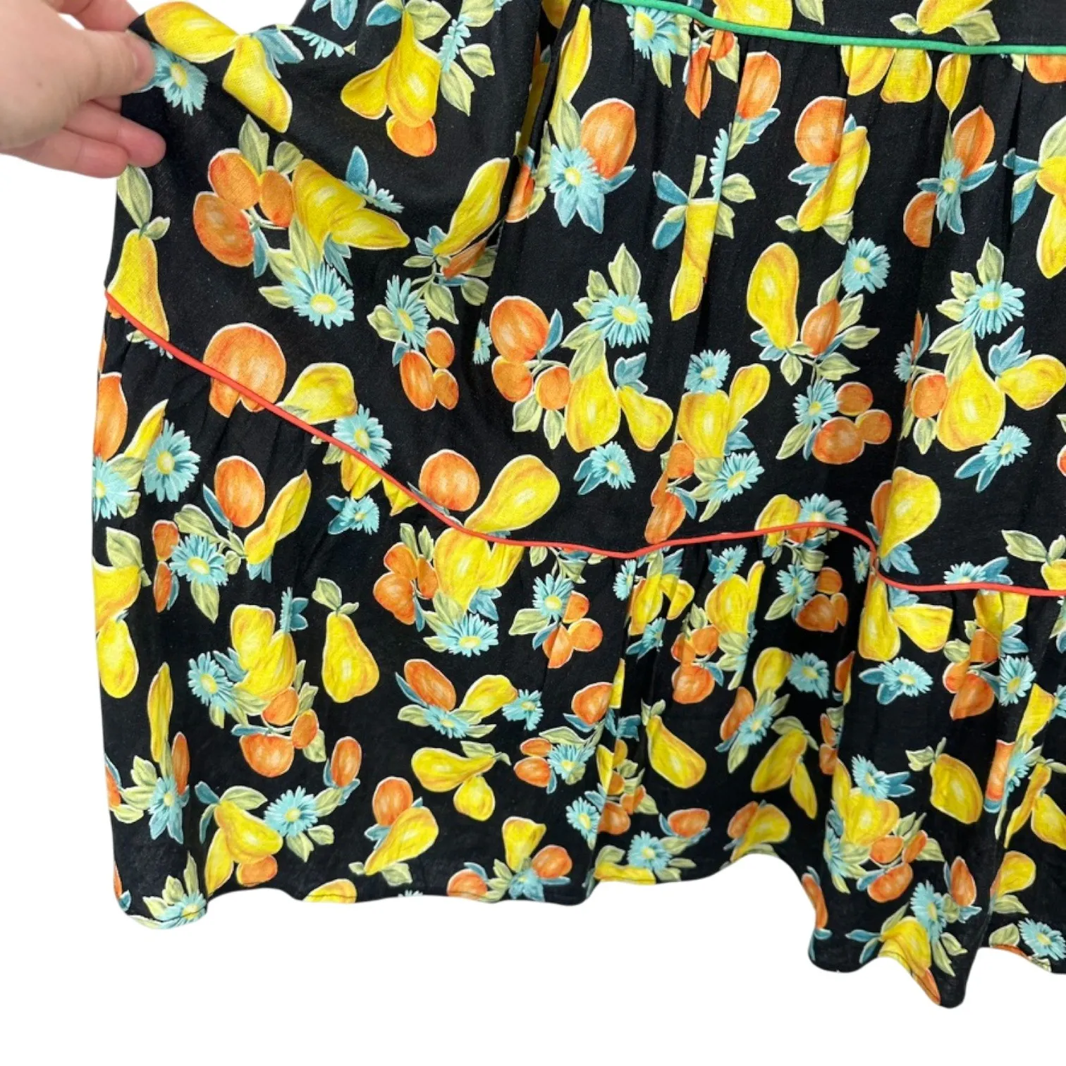 Adeyln Rae Black Fruit Floral Print Tiered Midi Dress Tie Shoulder Smocked NWT - Image 12