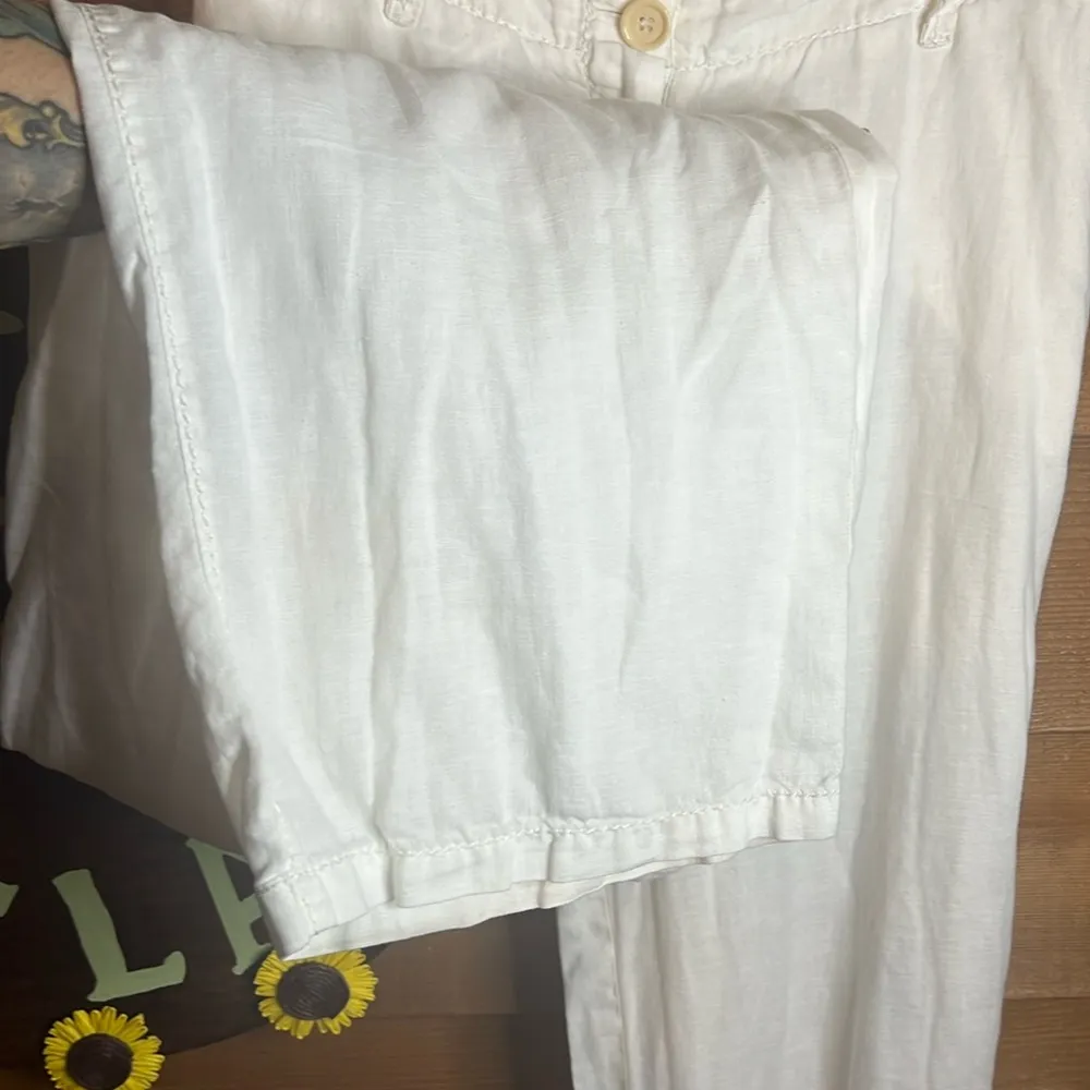 Max Studio Specialty Linen White Wide Leg High Rise Pant Pocket Beach Flowy Vaca - Image 4