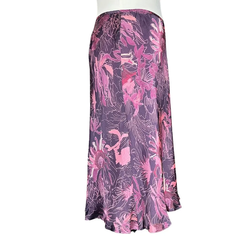 Vintage 90s Y2K Purple Floral 100% Silk Midi Skirt. XS. Cottagecore Bohemian - Image 5