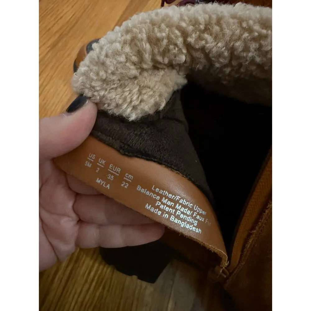 Naturalizer Myla Lug Womens 5 Leather Faux Fur Chunky Heal Ankle Boot Booties - Image 8