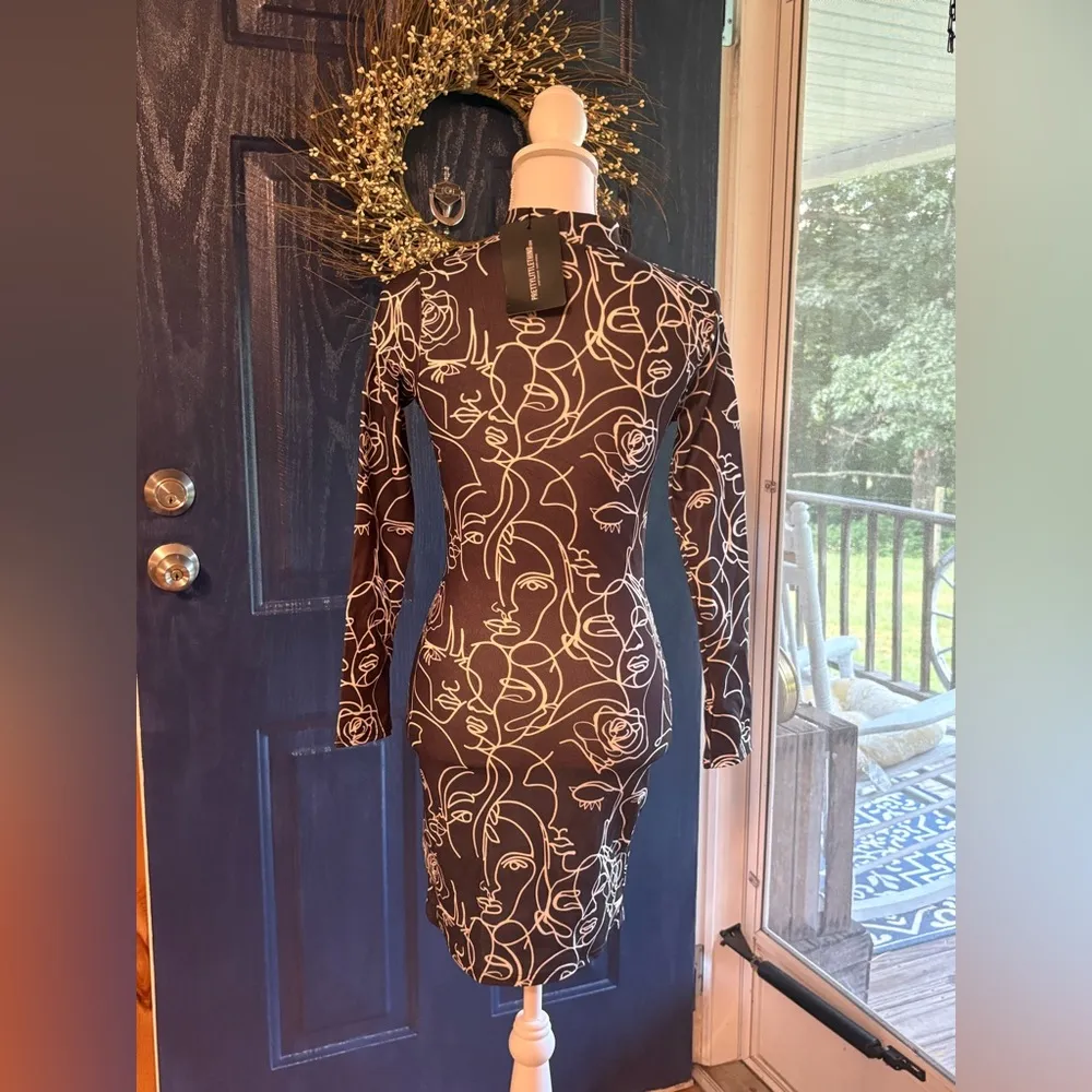 PrettyLittleThing Black and White Abstract Dress with cutout. NWT size 4 - Image 4