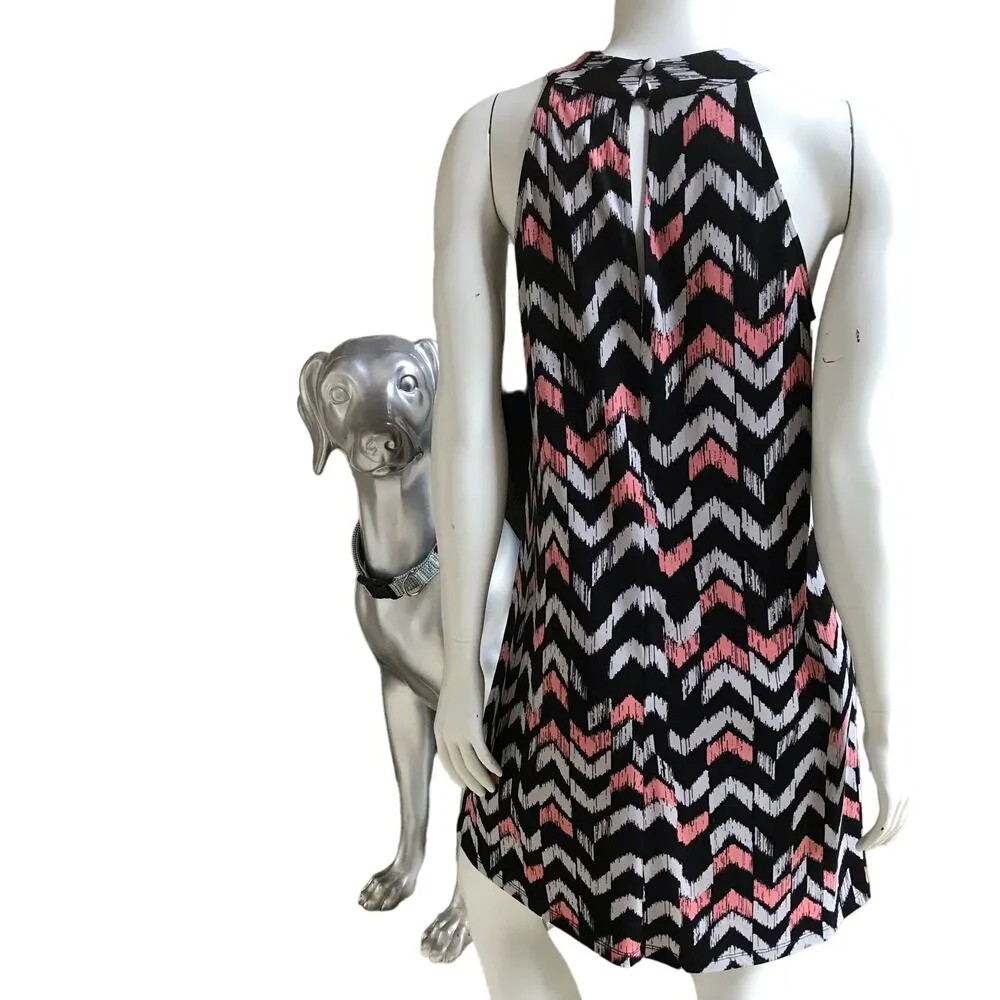 Veronica M Black White Pink Chevron Sleeveless Dress Women's Size S - Image 3
