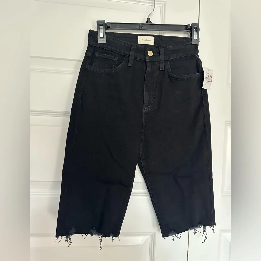 Favorite‎ Daughter Eva Long Slim Denim Shorts Black Size 24 - Image 5