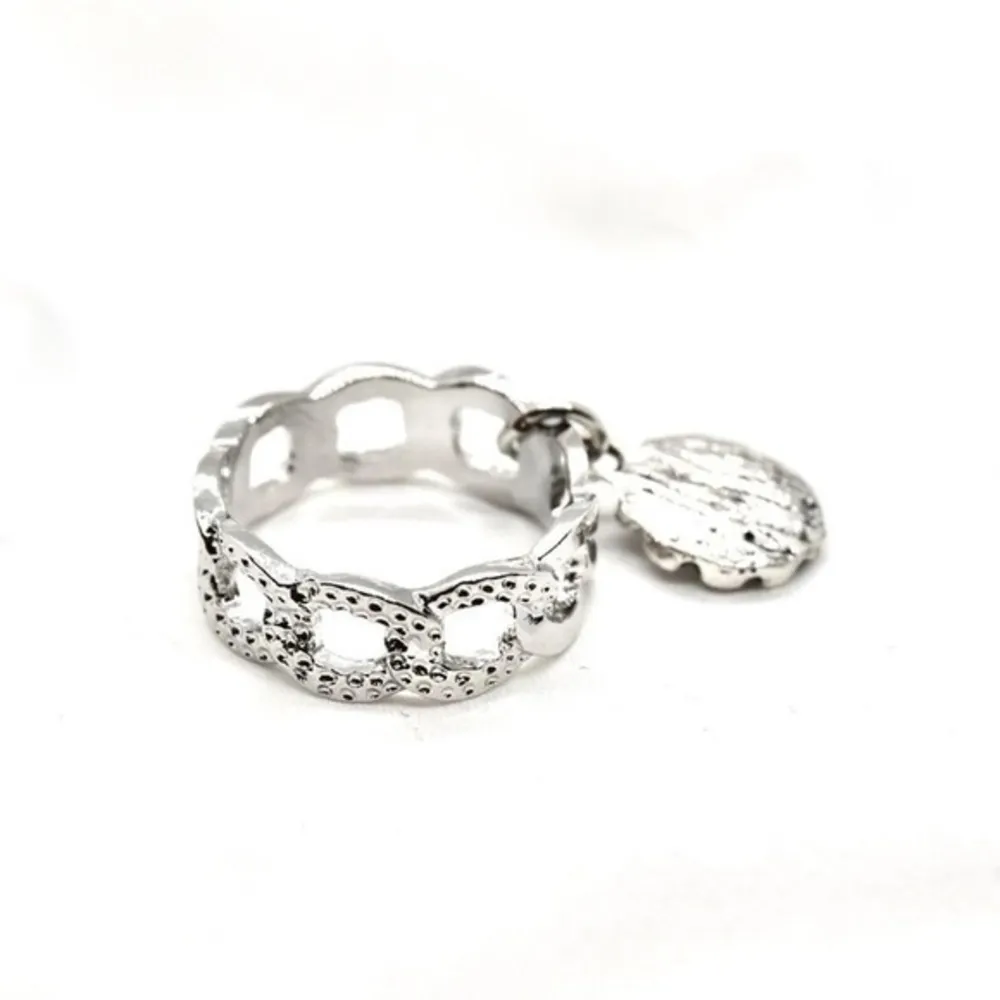 Flower Charm Chain Ring Silver - Image 4