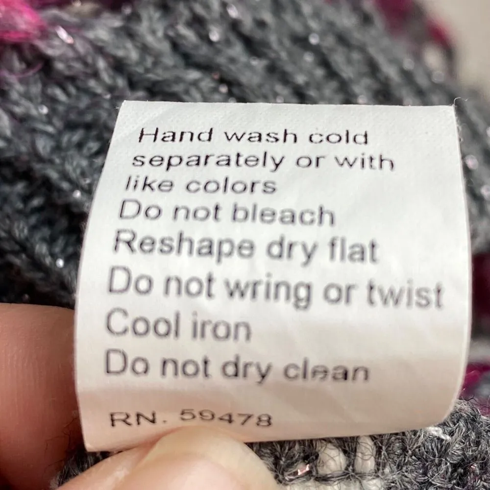 Napa Girls Sweater Women Sz L Made in Italy Crochet Open Weave Silver Pink White Size L - Image 9