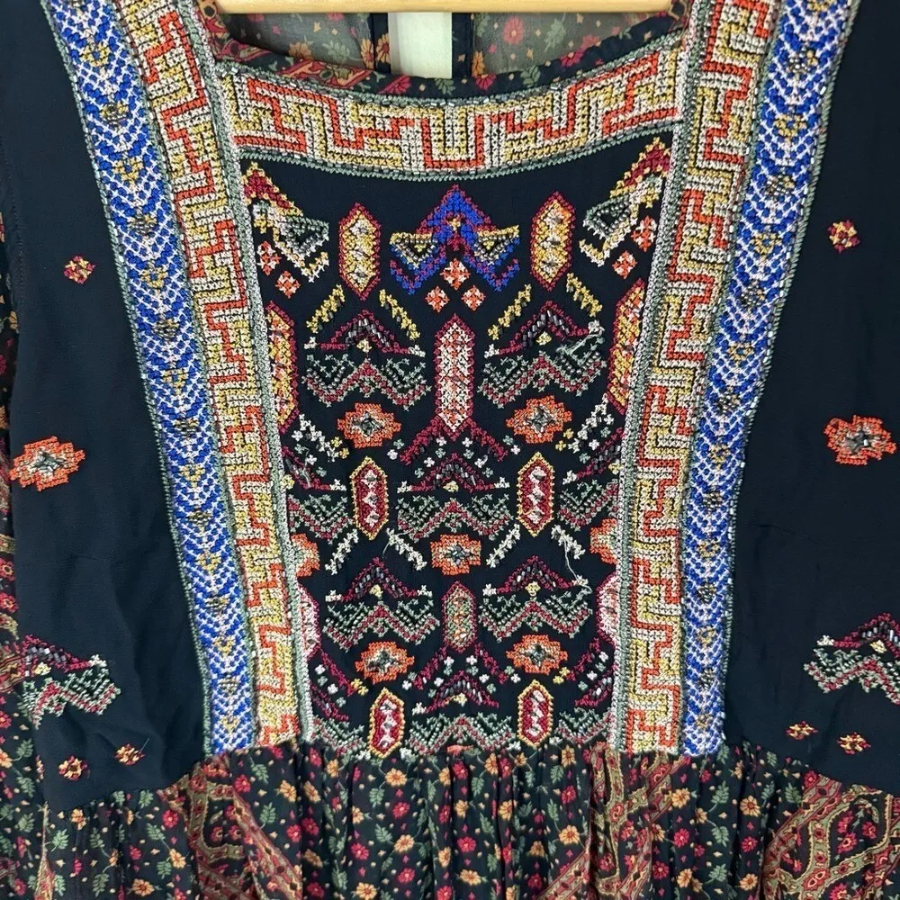 Akemi + Kin Munro Paisley Embroidered Beaded Boho Tunic Dress Size Large Praire Brown - Image 9