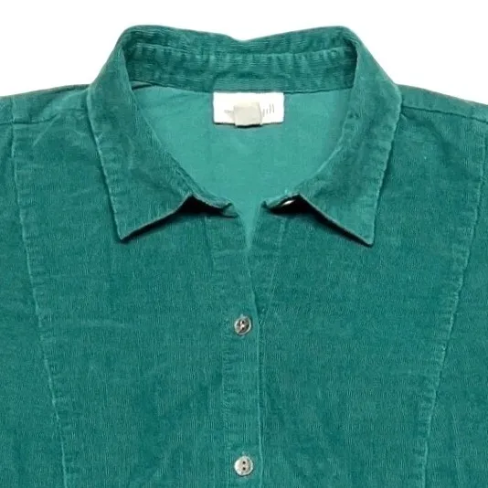 J. Jill Corduroy Button Down Shirt 100% Cotton Womens Small Green Pockets EUC - Image 3
