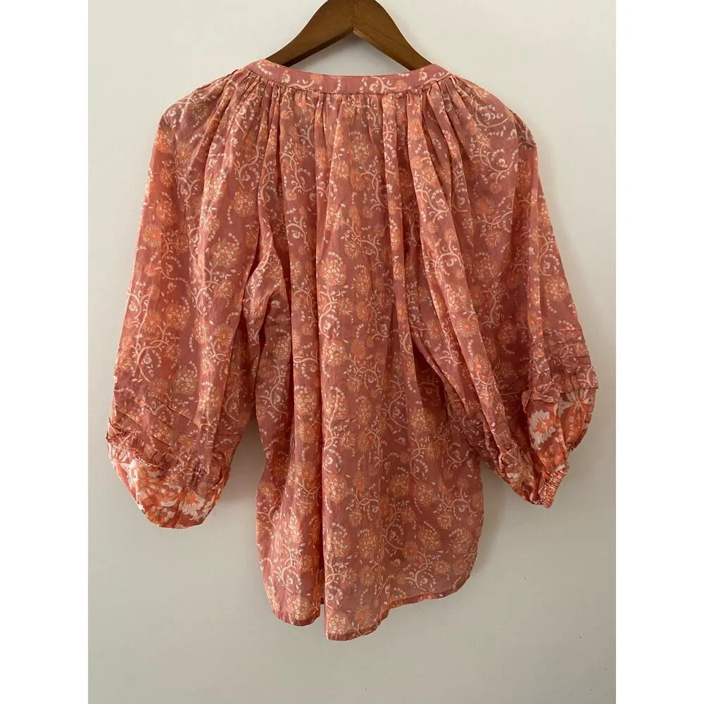 Cleobella Quinn Blouse Camara Floral Organic Cotton Orange Peach $148 Pink Shirt - Image 7