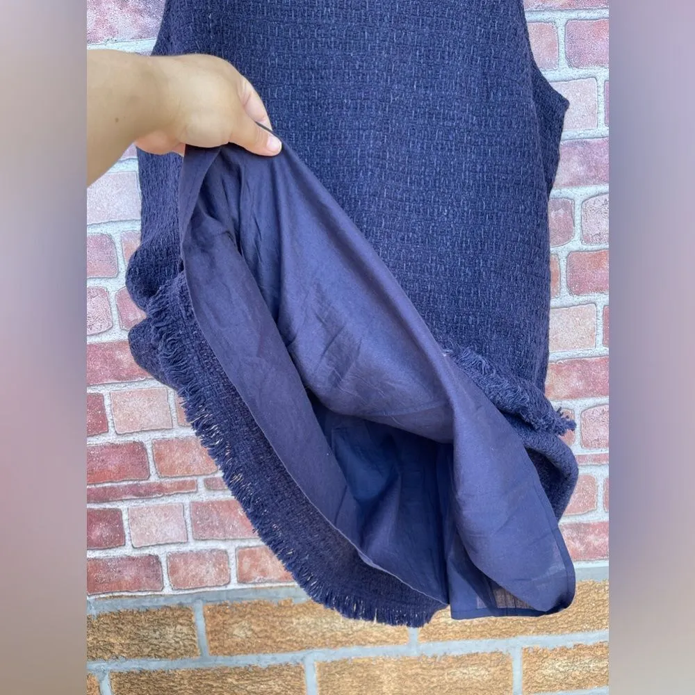 FRANCES VALENTINE Twiggy Fringe Dress Cotton Boucle Navy size 1 X Blue - Image 12