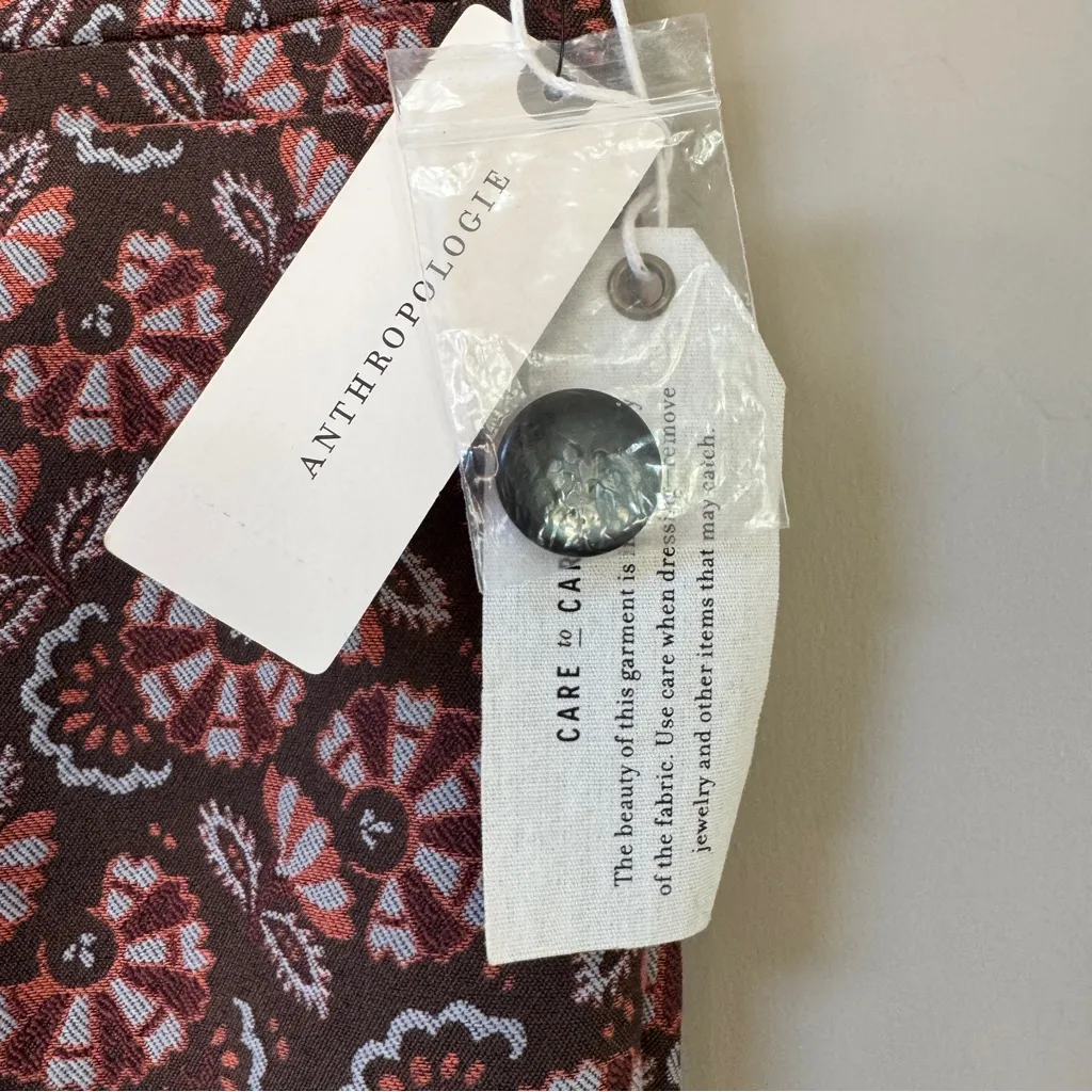 NWT Anthropologie The Essential Slim Straight Trousers  Brown Brocade Print sz 6 - Image 9