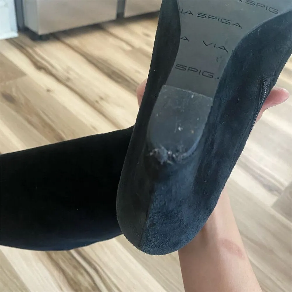 Via Spiga Women's Black Suede Leather Knee High Wedge Boots Size 9M - Image 2