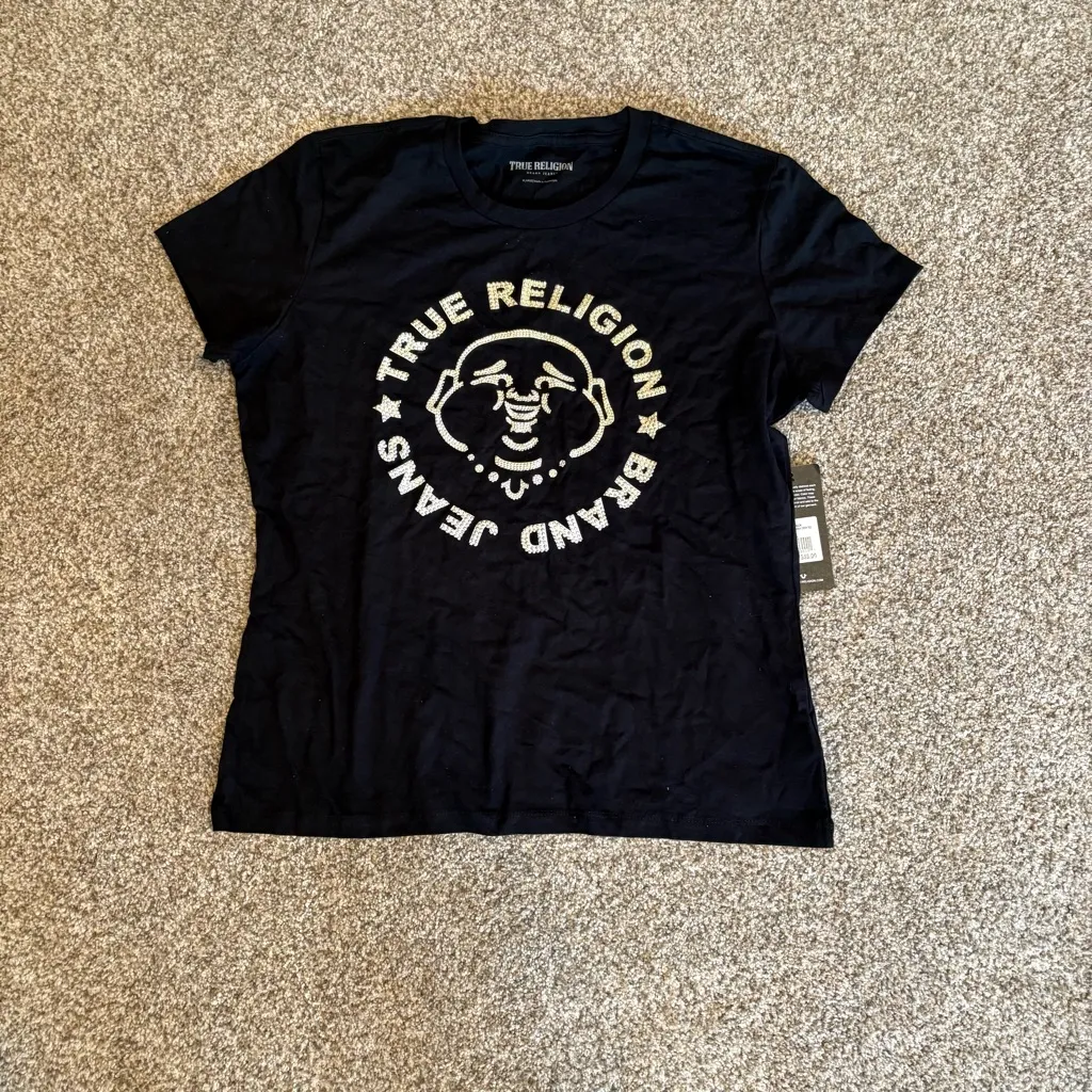 NWT True Religion Ombre Crystal Buddha Black T-Shirt | Size: XL - Image 2