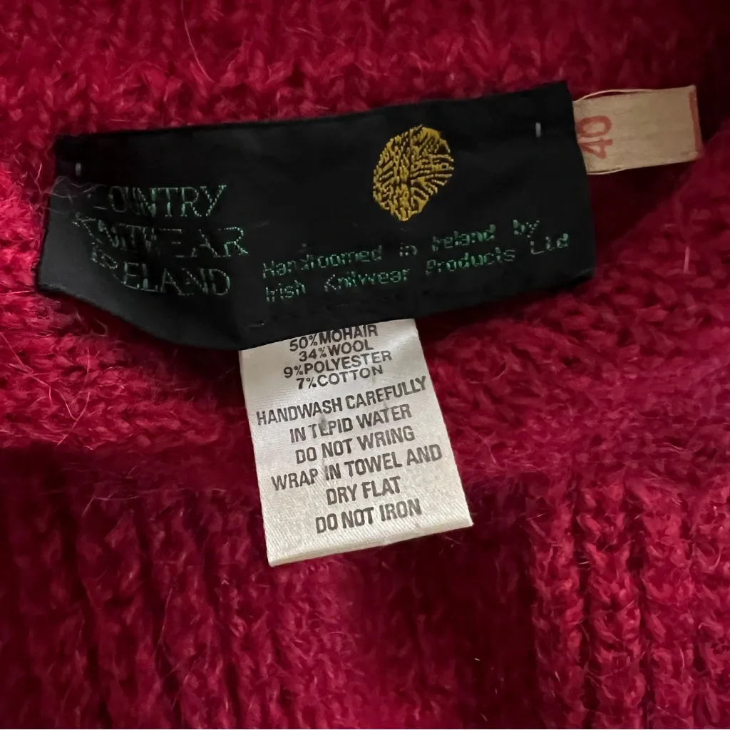 Vintage Handloomed Ireland Mohair Wool Sweater Red Chunky Knit Collared Pullover Size M - Image 5