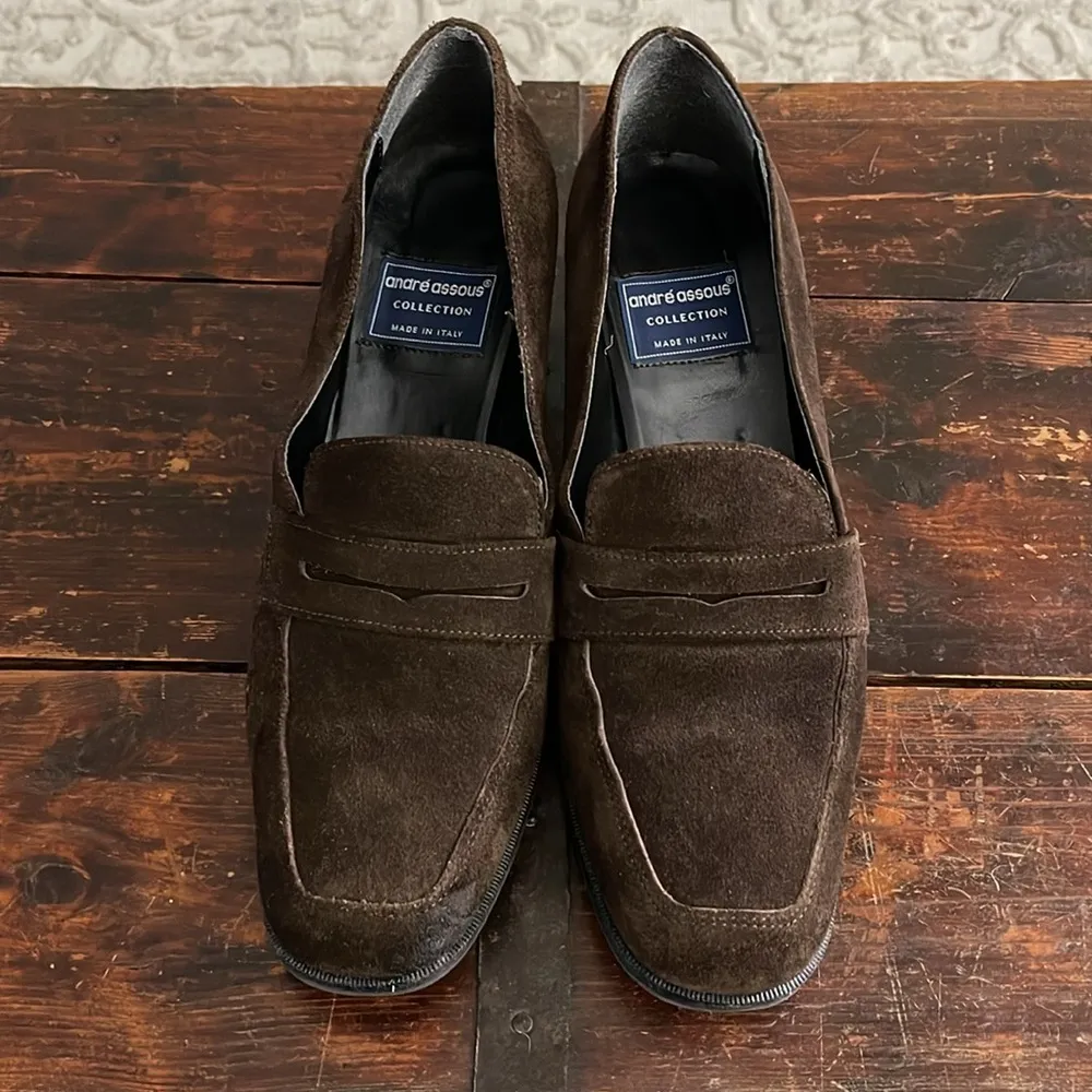 Andre Assous Brown Suede Heeled Penny Loafers Size 9.5 - Image 5