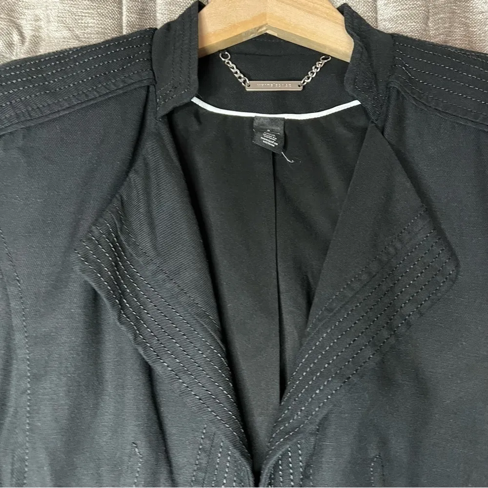 White House Black Market Black Linen Blend Cropped Sleeve Open Blazer Size 8 - Image 10