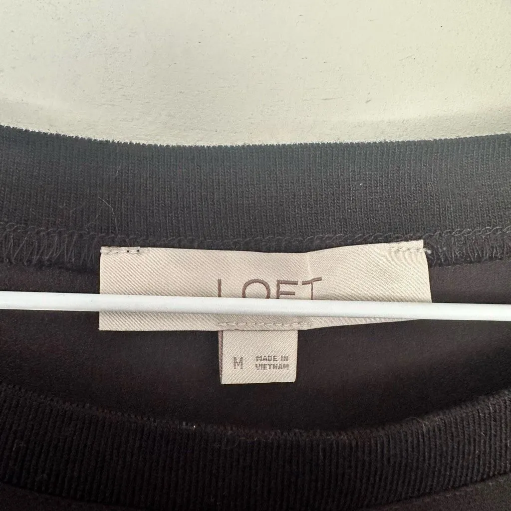 Ann Taylor Loft Women’s Medium Black Mesh Sleeve Blouse Career Workwear Dressy - Image 2