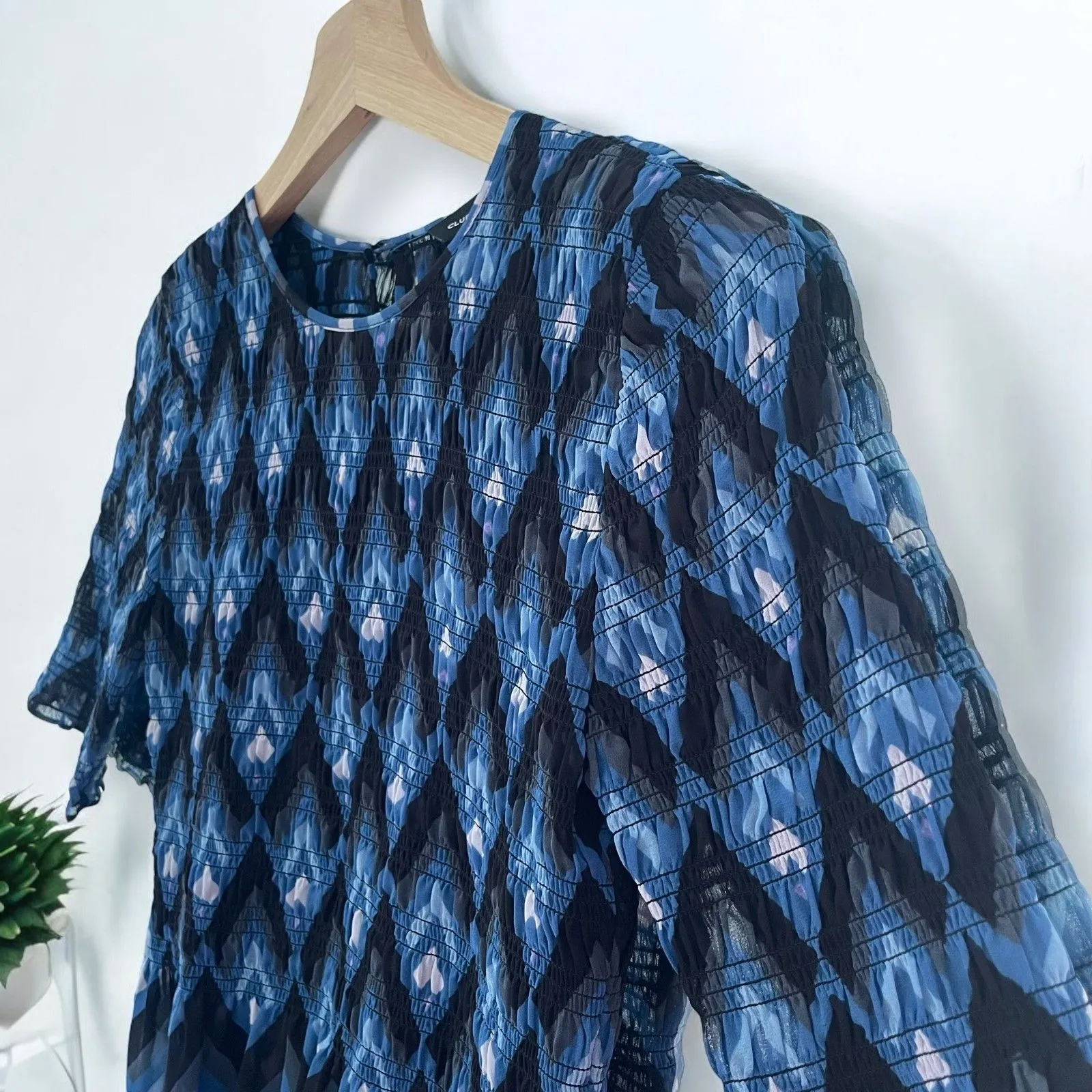 Club Monaco Luceenie Abstract-Print Ruched Peplum Top - Image 7