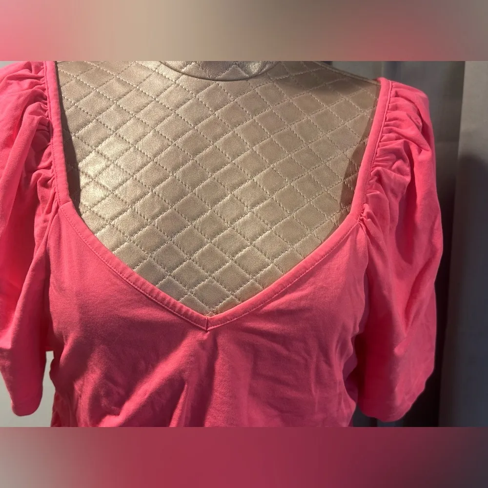 bobi Los Angeles Tropical Pink V-Neck Shirred Women T Shirt Size XL NWT - Image 2