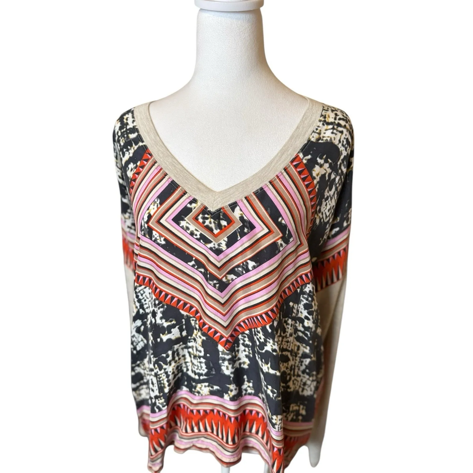 Cabi Boho Southwest Top Medium Silk Mixed Media Kerchief Artsy Bohemian Casual - Image 2