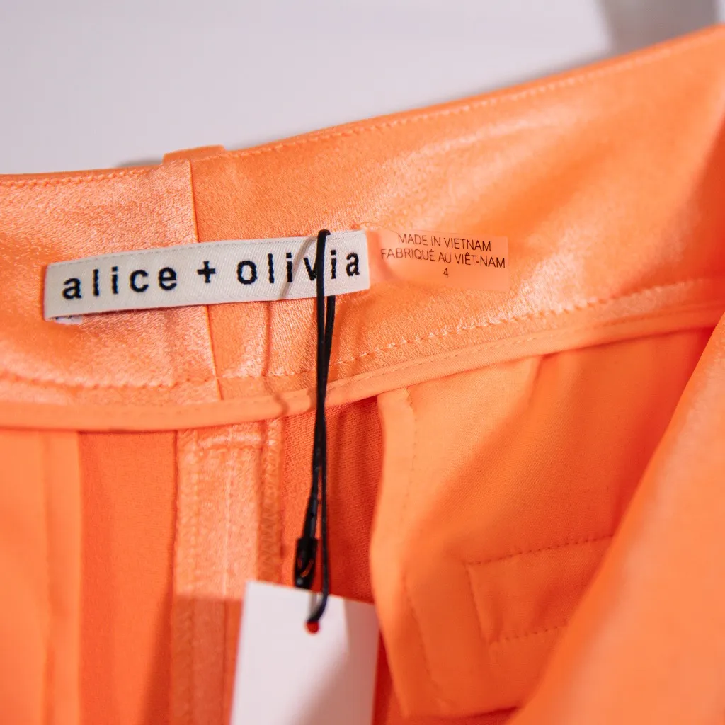 NEW Alice + Olivia Eric Low Rise Wide Leg Satin Trouser Pants Orange Coral 4 - Image 3