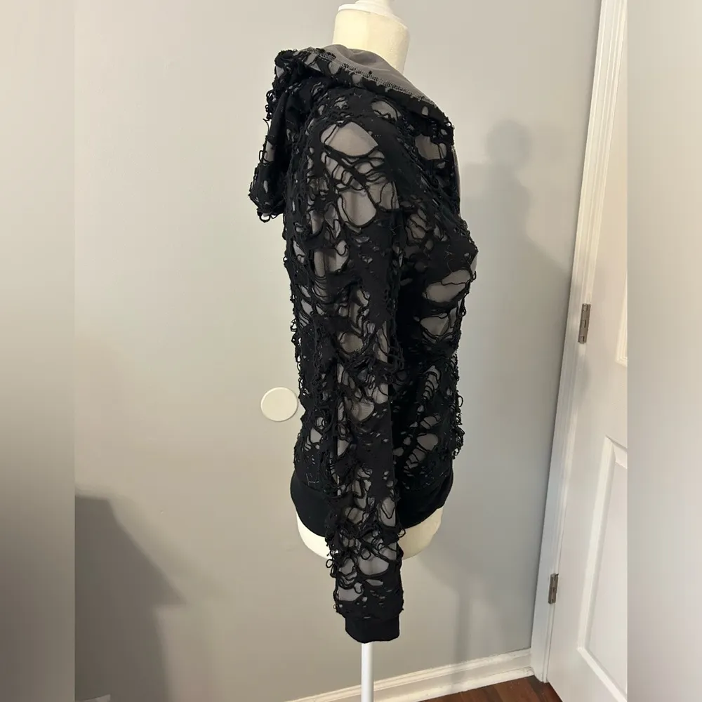 Demanding by saywhat black textured ripped sweatshirt hoodie - Image 4