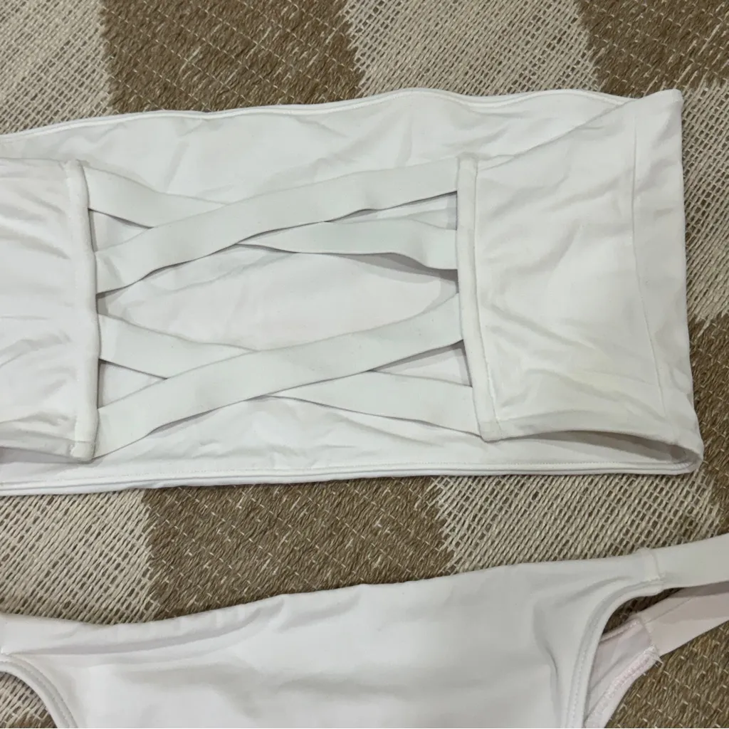 L.A. Hearts bikini set strapless bandeau top criss cross strappy cheeky bottoms - Image 4