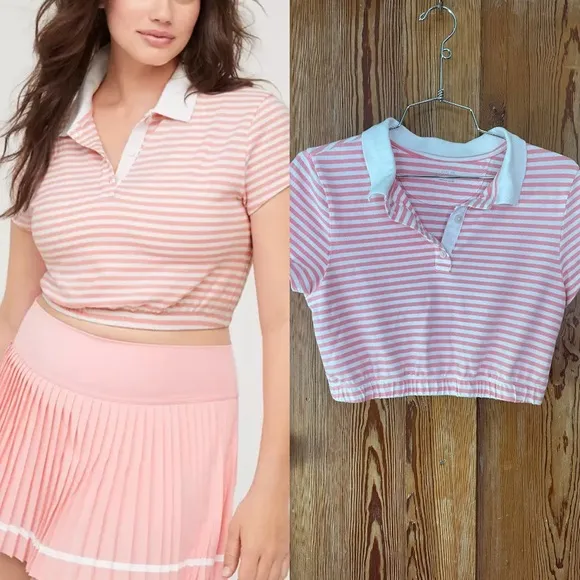 Aerie Courtside Bubble Hem Cropped Polo ~ Size Small 💚🍄 - Image 2