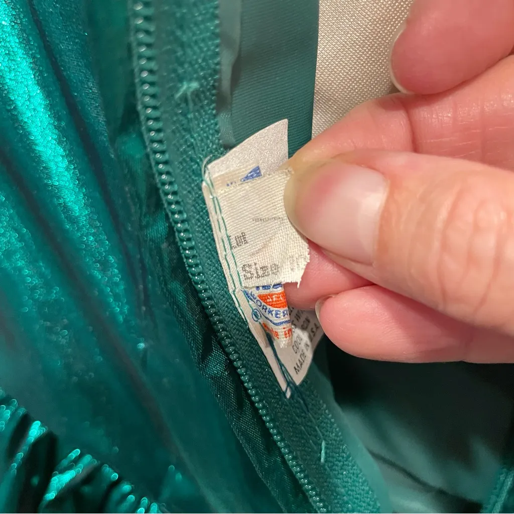 Vintage 80’s Emerald metallic bubble hem strapless sweetheart dress puff sleeve Green Size XS - Image 11