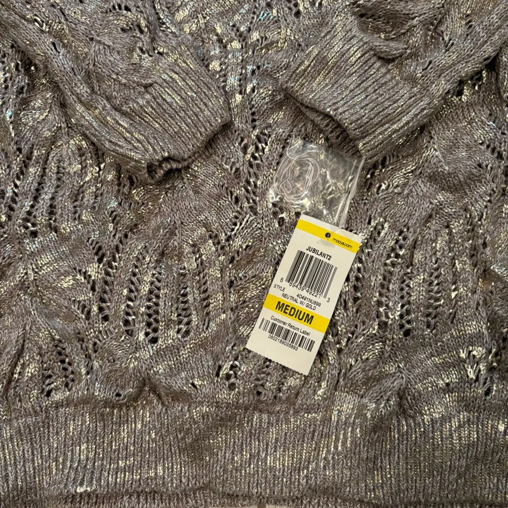 NWT, INC Coated Gold Metallic Cable Knit Crew Neck Sweater Dress or Tunic, Sz M Size M - Image 12