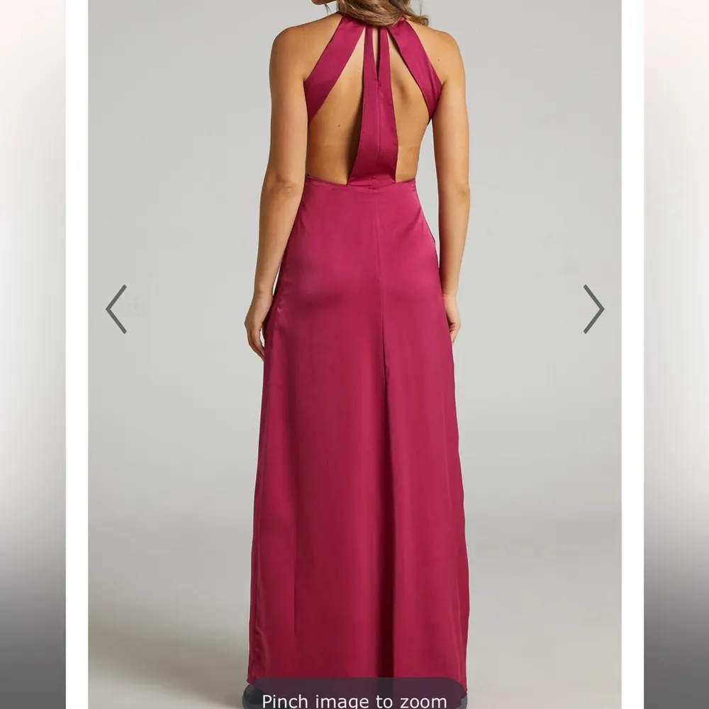 Showpo lonni high neck cut out maxi dress with leg split in berry satin - Image 10