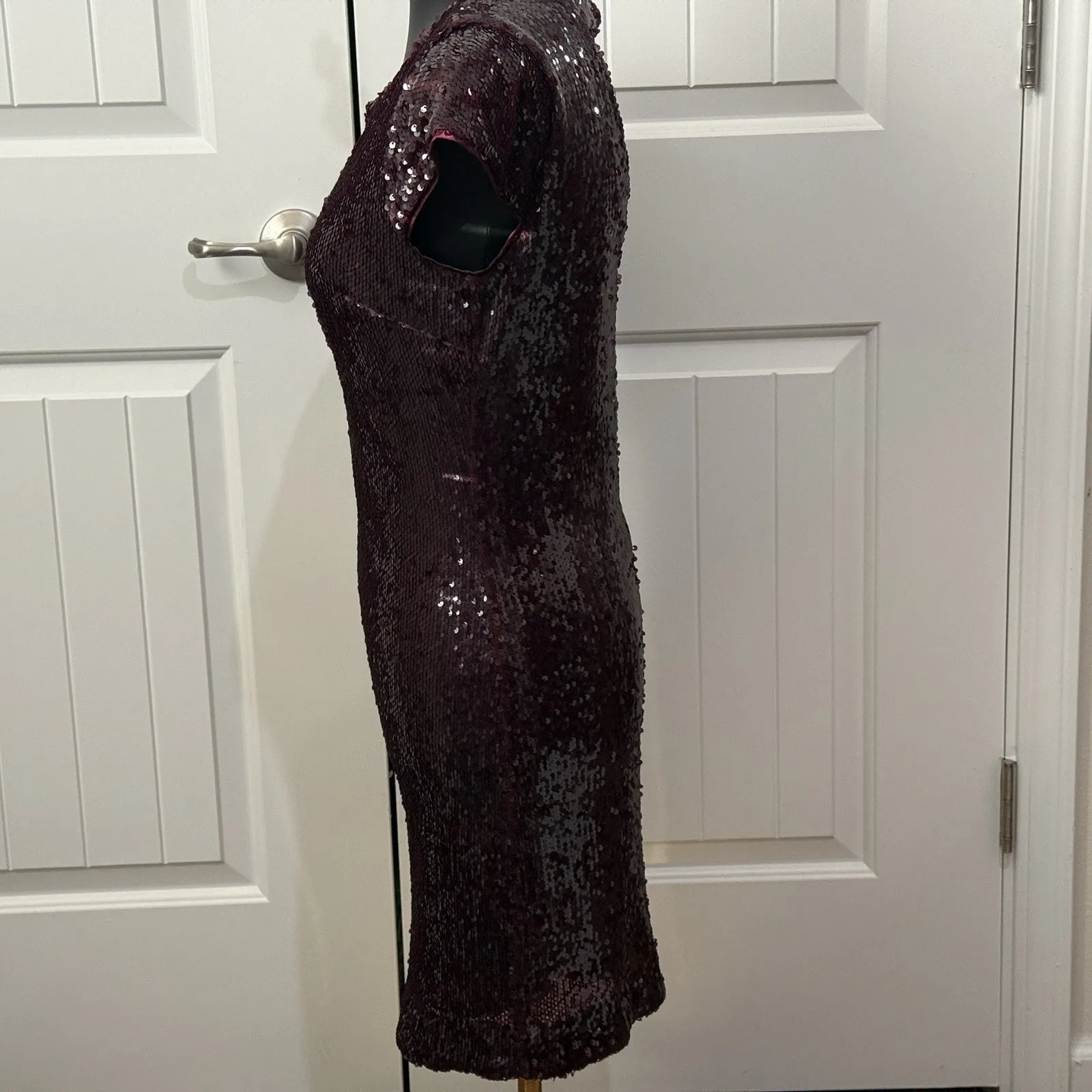 Skies Are Blue Sequin Mini Dress Burgundy Short Cocktail Party Event Occasion - Image 2