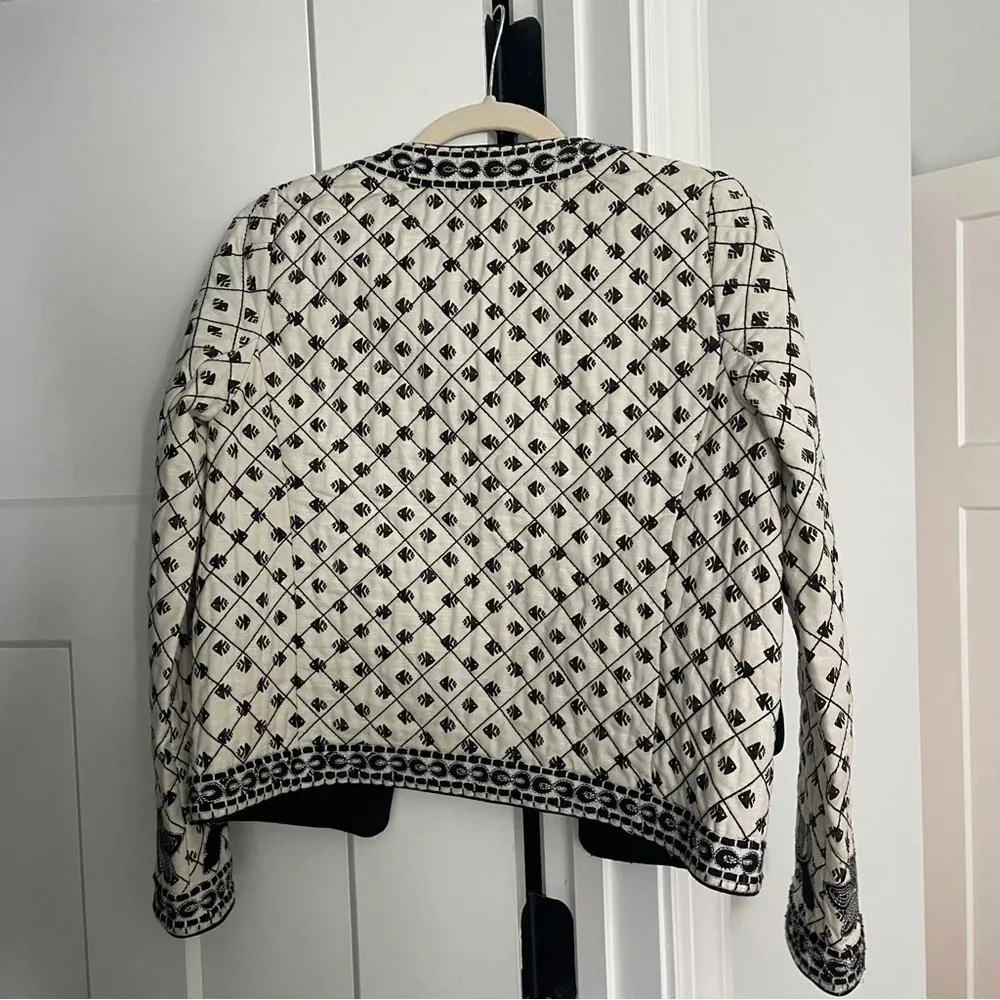 Tory Burch Jacket Quilted Tilda Embroidered Fish Floral Jacket Patchwork Ivory - Image 5