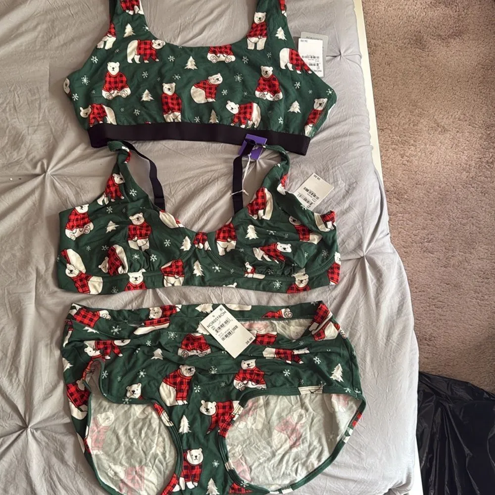 MeUndies Women's Cozy Bears FeelFree Bikini Panties with 2 tops Green NWT Size 4X - Image 3