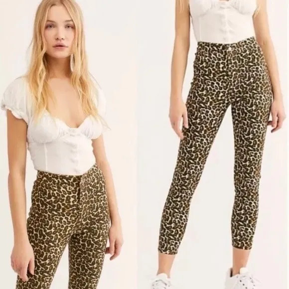Free People We The Free Leopard Print High-Rise Skinny Jeans Size 27 - Image 2