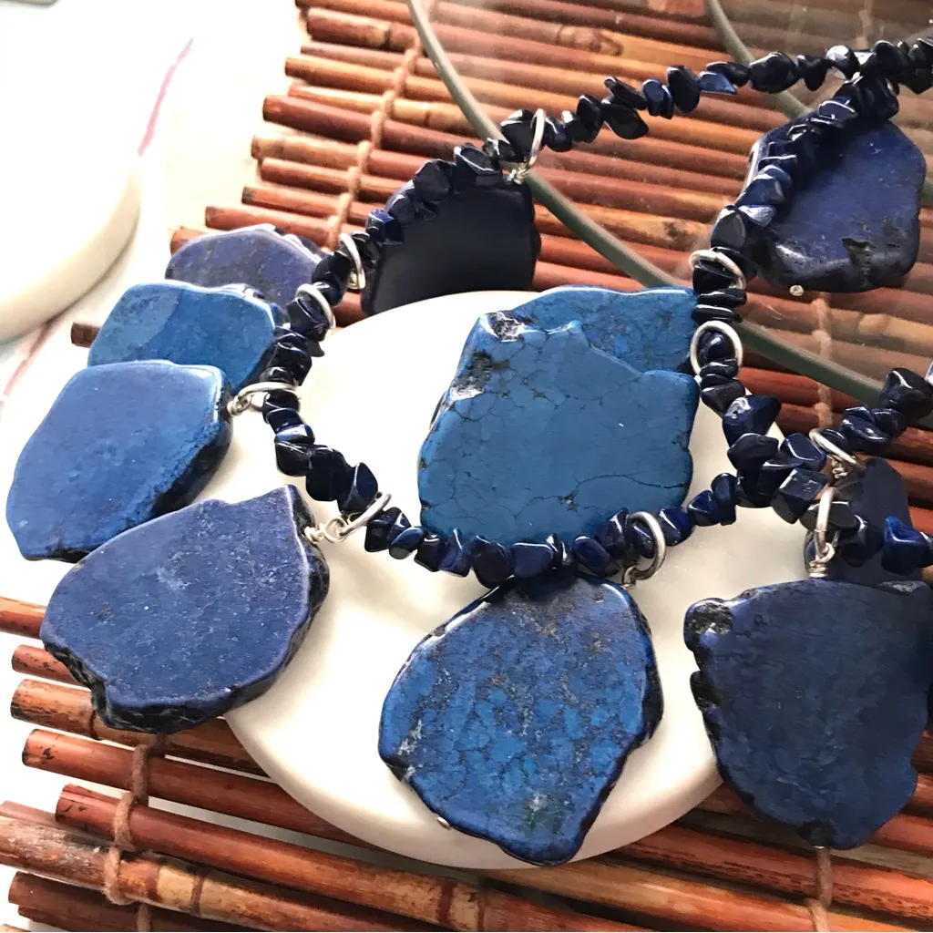 Chico's Double Strand Large Cobalt Blue Stone Statement piece necklace - Image 6