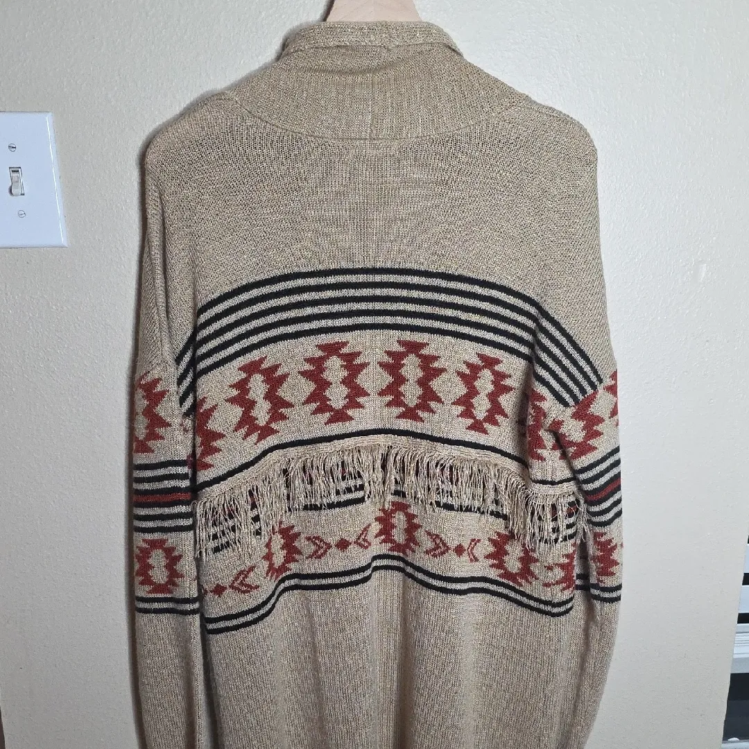 Maurices Aztec Geo Duster Long Fringe Cardigan Sweater Boho Western Brown Small - Image 5