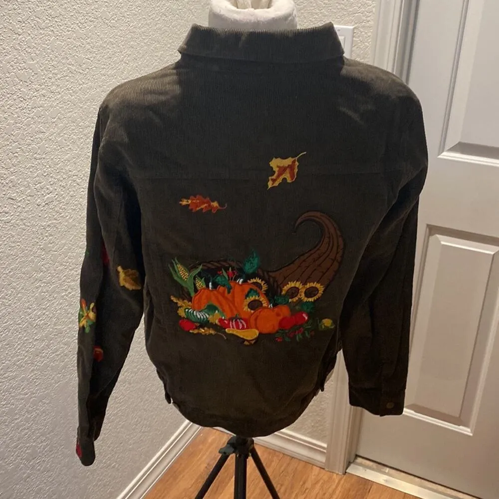 The Quacker Factory Autumn Corduroy Button Jacket Beaded Embroidered NWT Sz M - Image 5