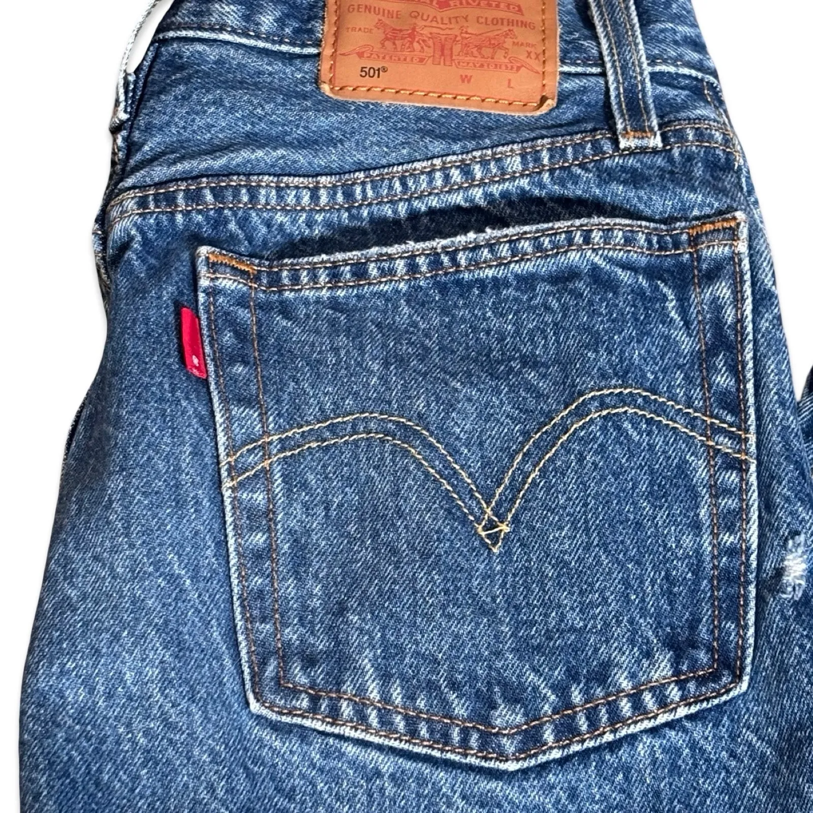 Levi’s 501 Original Fit Jeans 24 Inch Waist Distressed Straight Leg Denim Casual Blue - Image 5