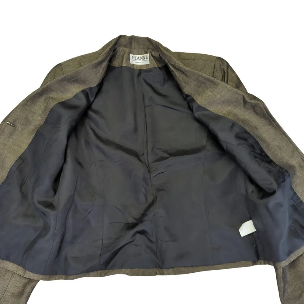 Vintage Gianni Linen Blend Blazer Jacket Made in USA Brown Two Button Women's 10 - Image 5