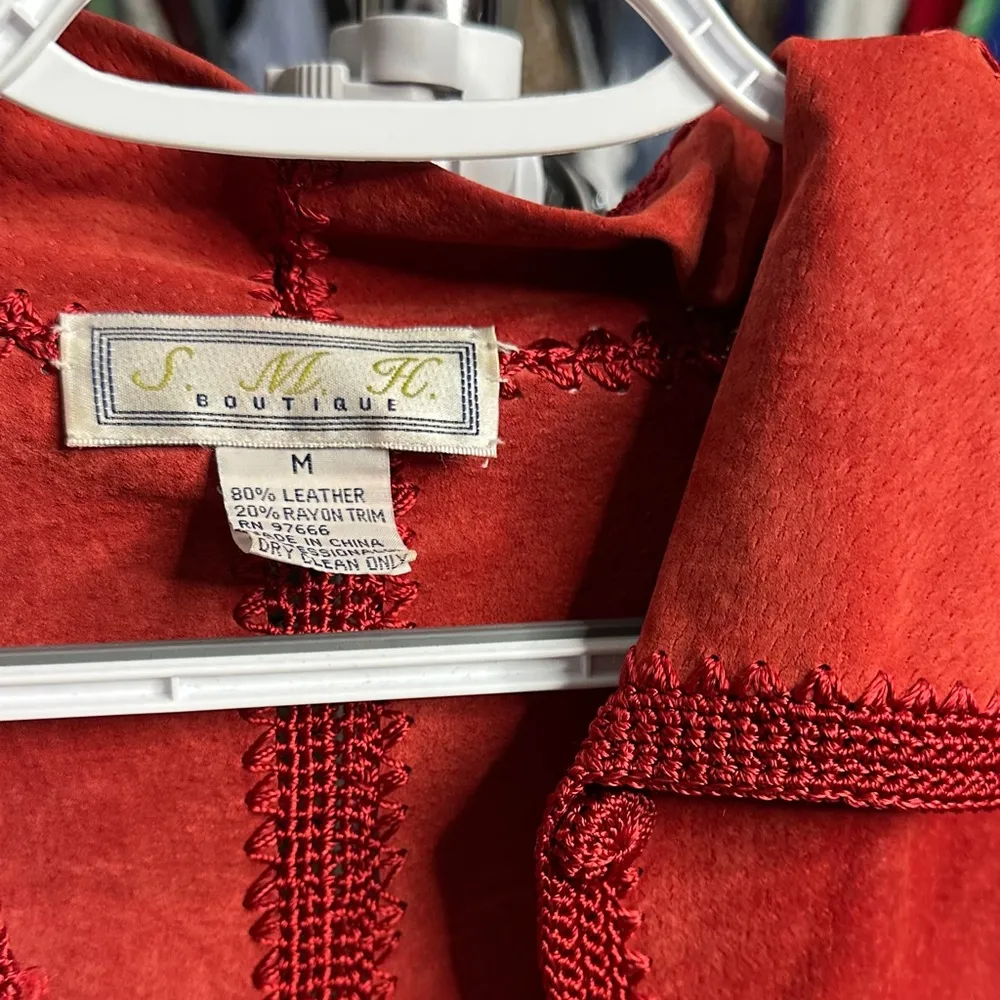 Elegant Red Leather blend Blazer Size M - Image 3